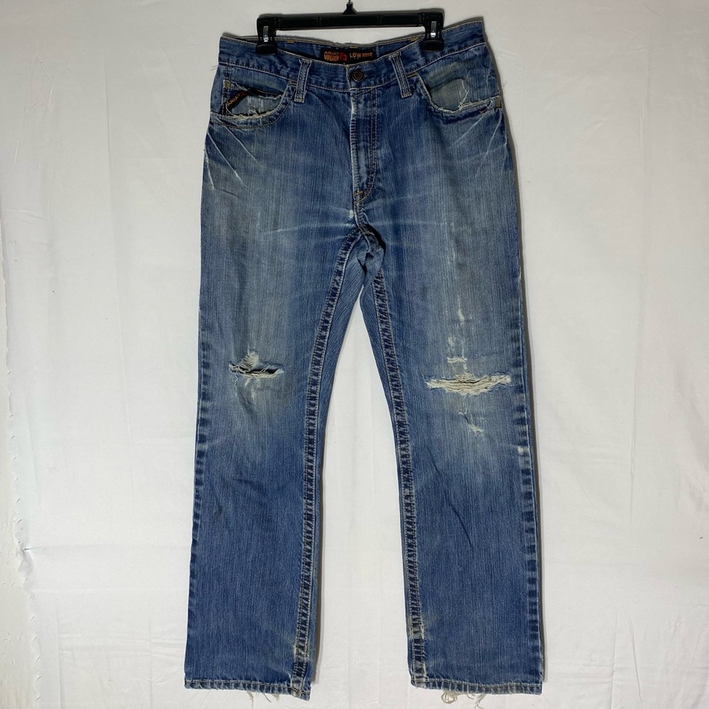 Ariat Work Fire Resistant Low Rise M4 Distressed Boot Cut Jeans 34 Streetwear
